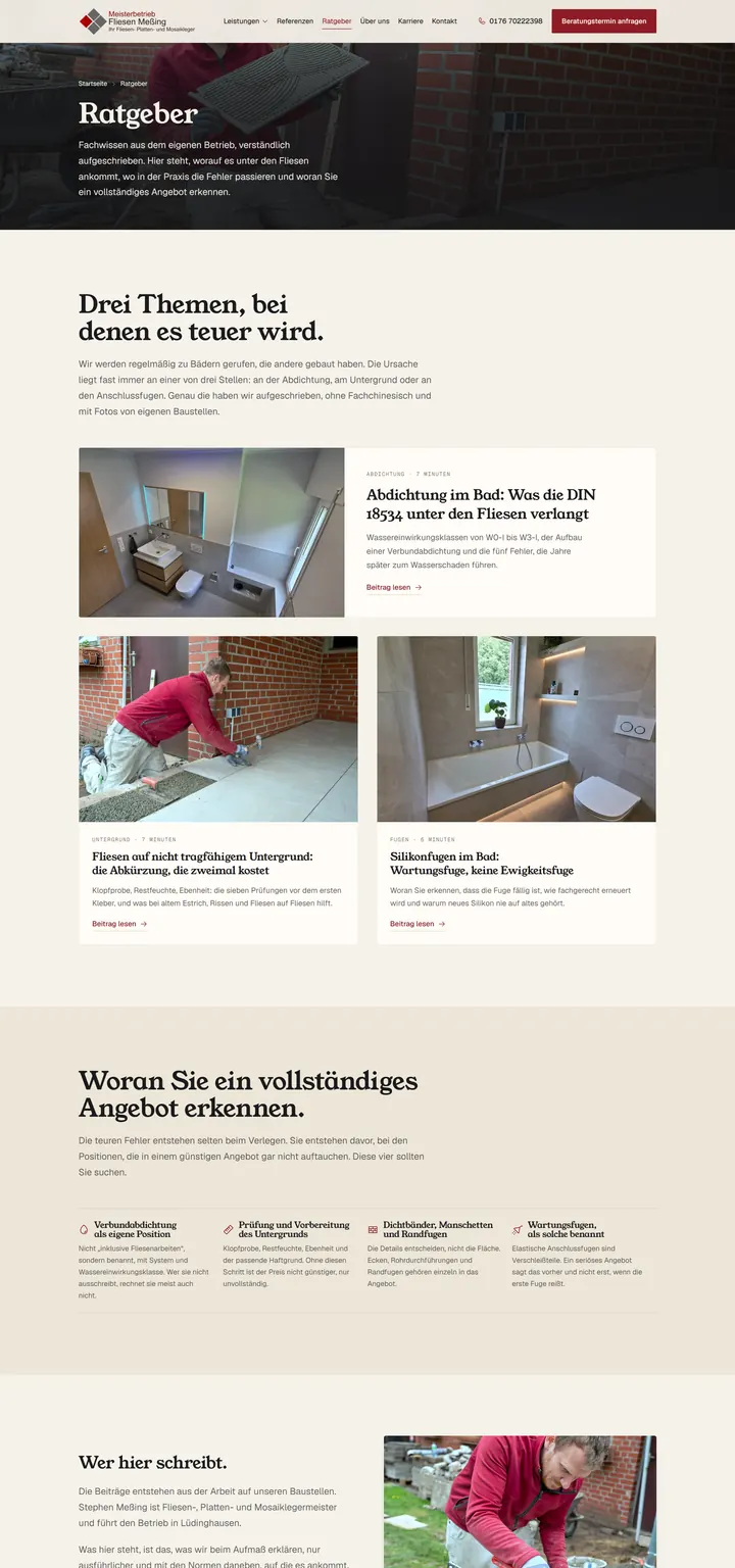 Ratgeber-Bereich von fliesen-messing.de