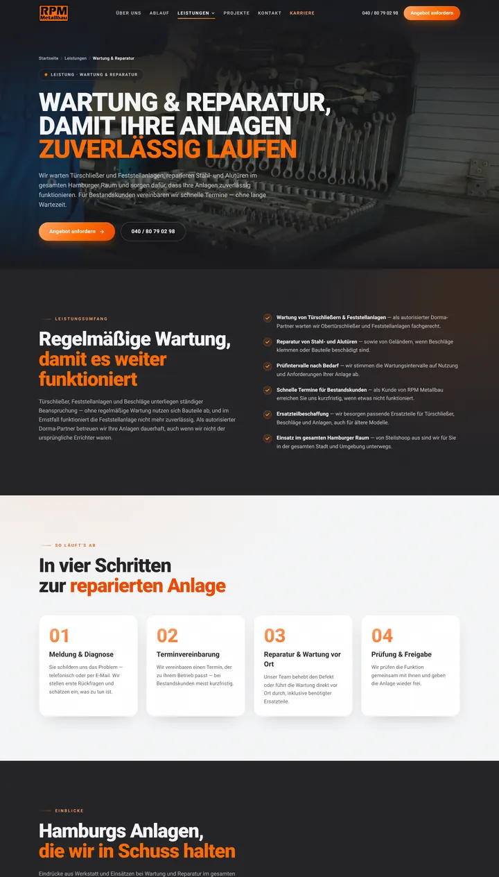 Leistungsseite Reparatur und Wartung von rpm-metallbau.de