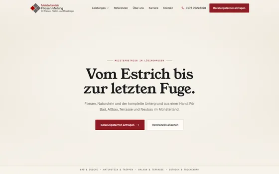 Startseite von fliesen-messing.de auf Laptop, Tablet und Smartphone