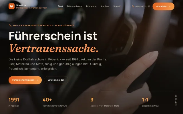 Design-Demo – Fahrschule mit Video-Hero