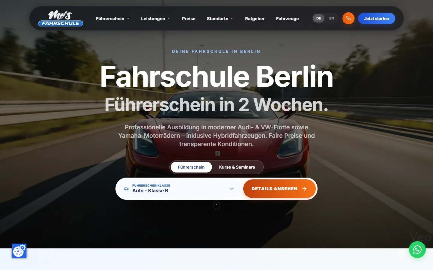 Mo's Fahrschule — Hero-Section