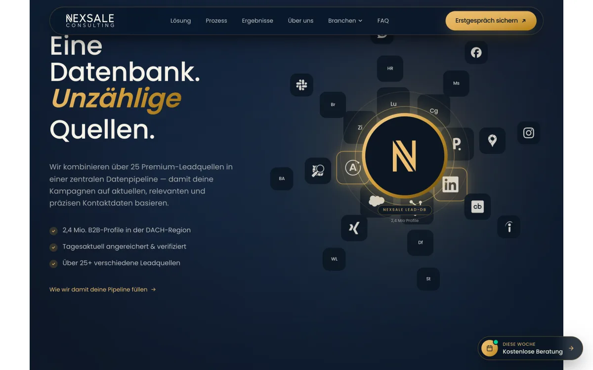 NEXSALE — Lead-Datenbank mit 25+ Quellen